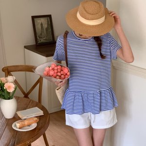 마린 단가라 프릴 반팔티 데일리 러블리코디