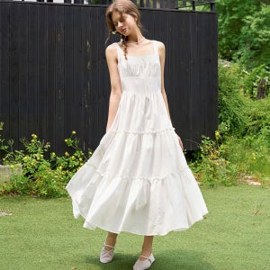 [슬로우롤리][카리나착용][컬러추가] Ribbon shirring sleeveless dress_4 Colors