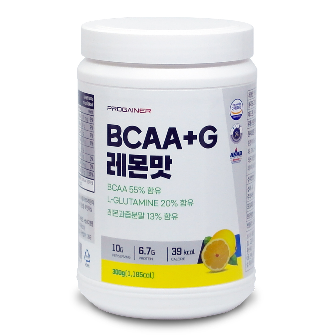프로게이너 BCAA 글루타민 300g 레몬맛 류신,이소류신,<b>발린</b> 필수아미노산 파우더