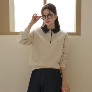 [한정수량 SALE][Made]카라배색 반오픈 럭비맨투맨