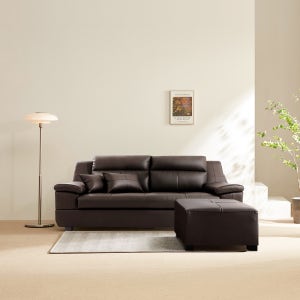 동서가구 천연 면피가죽 테라 소파 스툴포함, 초코브라운, 3인용