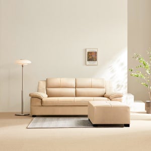 동서가구 천연 면피가죽 테라 소파 스툴포함, 베이지, 3인용