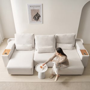 라자가구 퍼스트 클래스 무빙 리클라이너 패브릭 소파 스툴미포함, 아이보리, 4인용