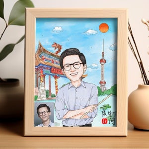 커스텀 핸드페인팅 초상화 액자 수채화 캐리커쳐 주문제작 캐릭터형(7인치액자) 두상