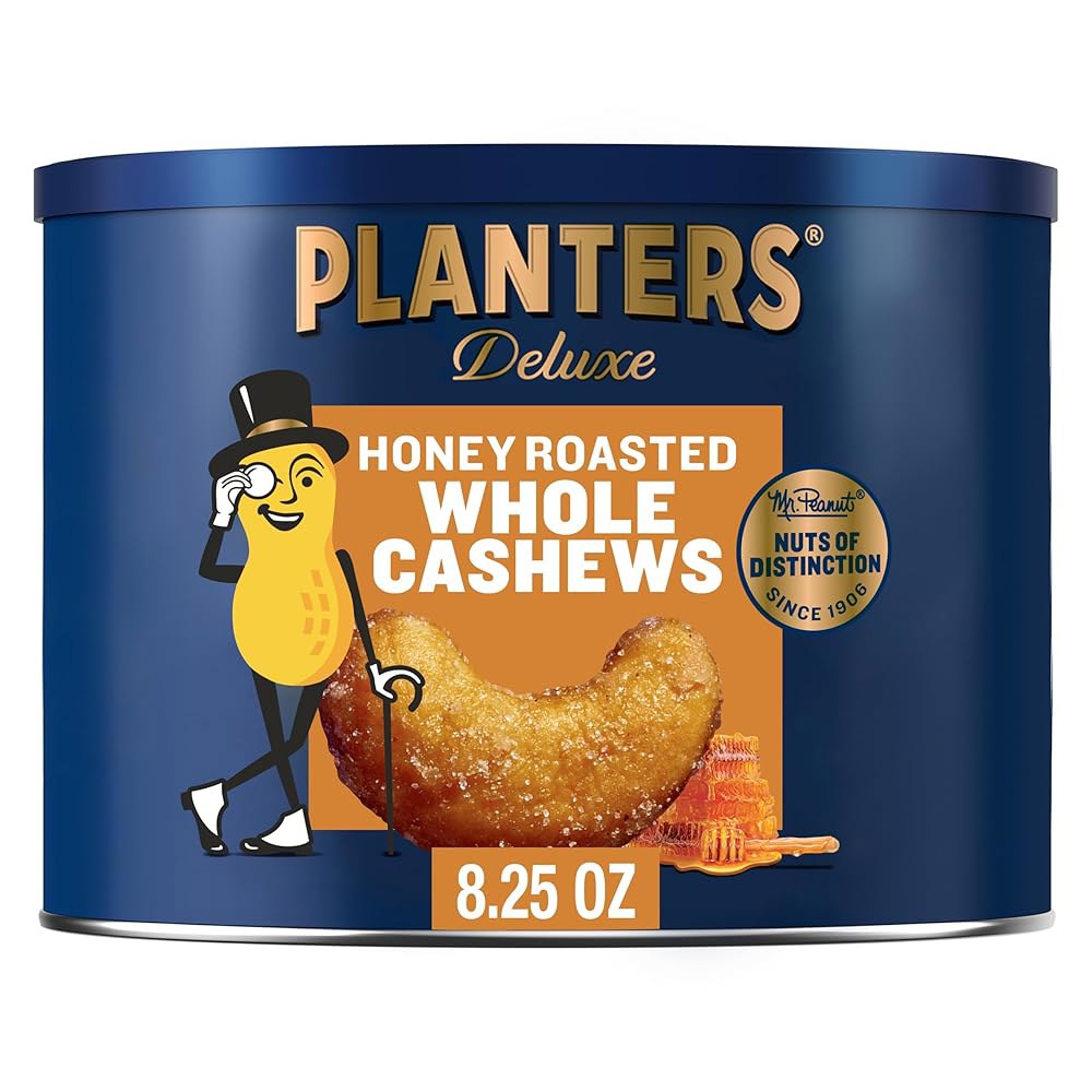 PLANTERS Deluxe Honey Roasted Whole Cashews Party Snack Plant-Based Protein After School Sweet and