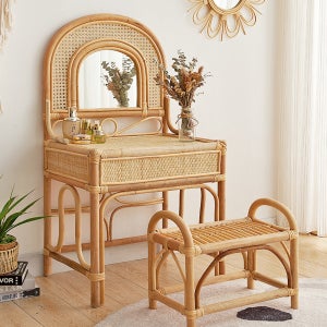 원목 라탄화장대 수납형 콘솔 화장대