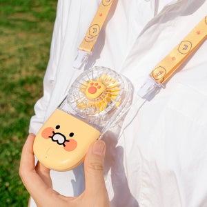 춘식이 납작 접이식 선풍기 휴대용 포켓 미니 무선 목걸이형 핸디 손풍기 옐로우