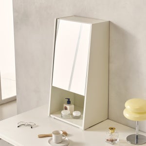 루틴 미니화장대 거울 수납장 좌식 원룸 틈새 콘솔 책상위화장대 화이트, 400x295mm