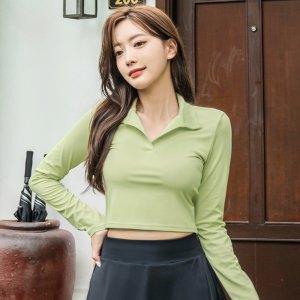 헤링본 여성 래쉬가드 3color 슬림핏 카라 세미 크롭 수영복 비치웨어 상의 RI377W