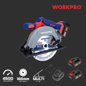 [정식몰]워크프로 20V 충전 원형톱 세트 4.0ah 배터리 2개 포함 165mm 4500rpm WP391201