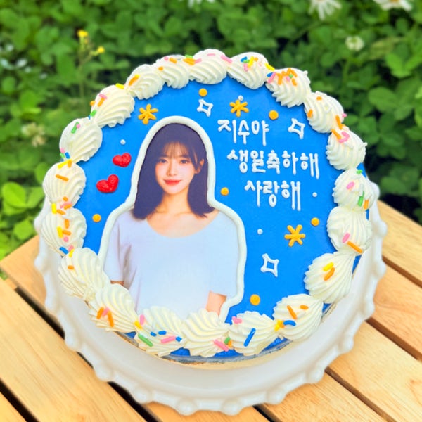 레터링케이크 블루스냅 M 포토 사진 생신 기념일 맞춤 주문 제작 여친 생일 케익 전국 택배 배송