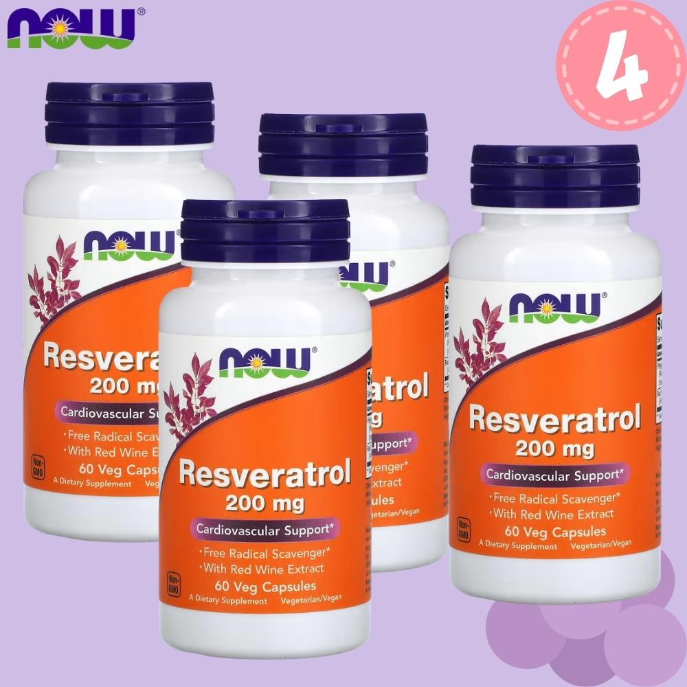 나우푸드 라스베라트롤 트랜스 <b>레스베라트롤 레드와인추출물</b>200mg 60캡슐 4개