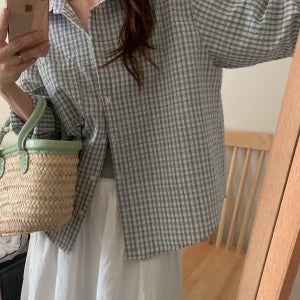 [당일출고] 에디 체크 셔츠 잔체크 여름 남방 살안타템 루즈핏 올어바웃유 (2col)