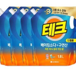 찌든때제거 세제 테크 베이킹소다+구연산 액체세제 드럼용 1.8L 4개