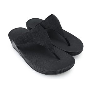 핏플랍 여성 쪼리 여름 레더 슬리퍼 가벼운굽 샌들 블랙