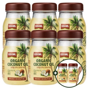 [+2병, 스푼] 코코엘 유기농 무향 코코넛오일 415ml 6병 쿠킹 요리용