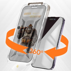 끼움 아이폰 360도 5초 초간단 부착 사생활 보호 프라이버시 필름 풀커버 액정 강화유리 14 프로 맥스 2매 + 가이드틀