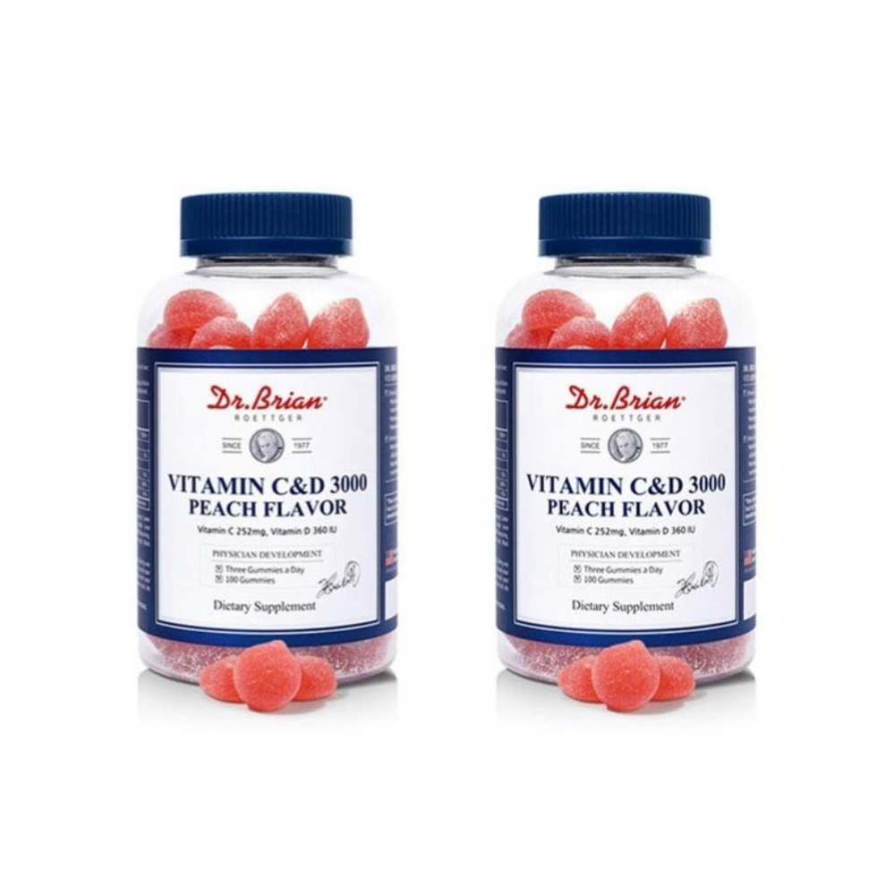 닥터브라이언 <b>비타민 C</b>&amp;D 3000 젤리 복숭아맛 고용량 천연 <b>비타민</b>씨 100구미, 2개