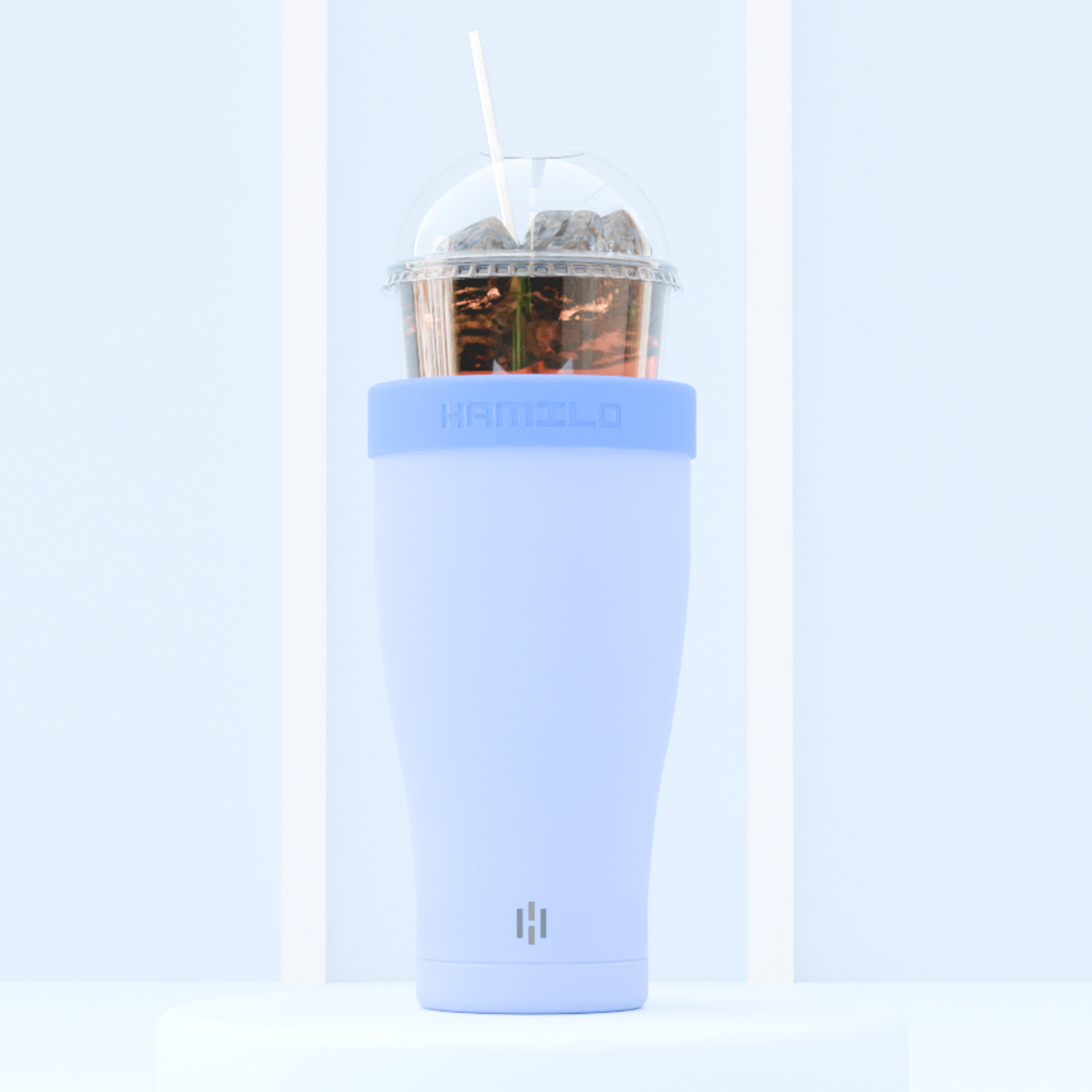 해밀로 아이스커피 대형 텀블러 880ml 스카이블루 컵빙수 텀블러 스텐 보온보냉 얼죽아