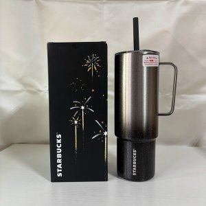 중국 스타벅스 2024 크리스마스MD 불꽃놀이 시리즈 블랙 미르텀블러 스텐 빨대컵 946ml