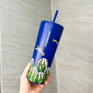 중국 스타벅스 2024 크리스마스MD 만화경시리즈 블루 스텐 빨대컵 840ml