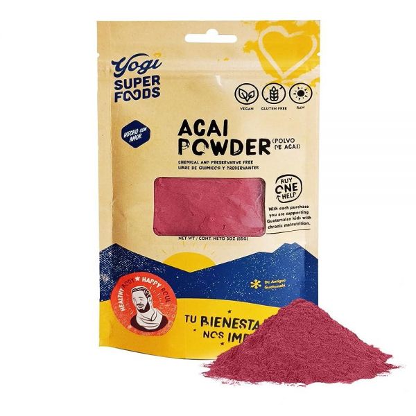 Yogi SUP 업ER 슈퍼 FOOD 푸드s <b>Acai</b> 베리 <b>파우더</b>, 동결 건조 <b>아사이</b> <b>파우더</b> - 스무디 볼용 유기농 영양이 풍부한 항산화 물질, 브라질 나무로 제작 비건, 글루텐