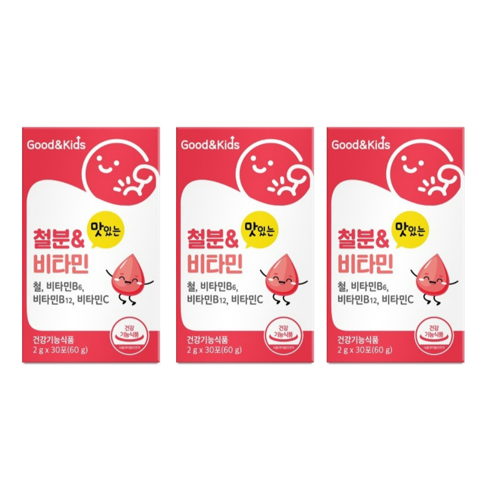 <b>내츄럴플러스</b> 굿앤키즈 맛있는 철분 비타민 두돌 아기 임산부 유아 어린이 30포, 3개