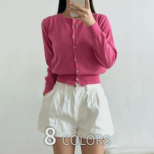 8컬러 비비드 라운드넥가디건 긴팔얇은가디건 여름 크롭 린넨 시원한