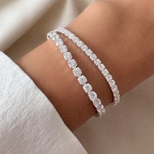 무배 925 실버 테니스 팔찌 3mm 4mm 사각 큐빅