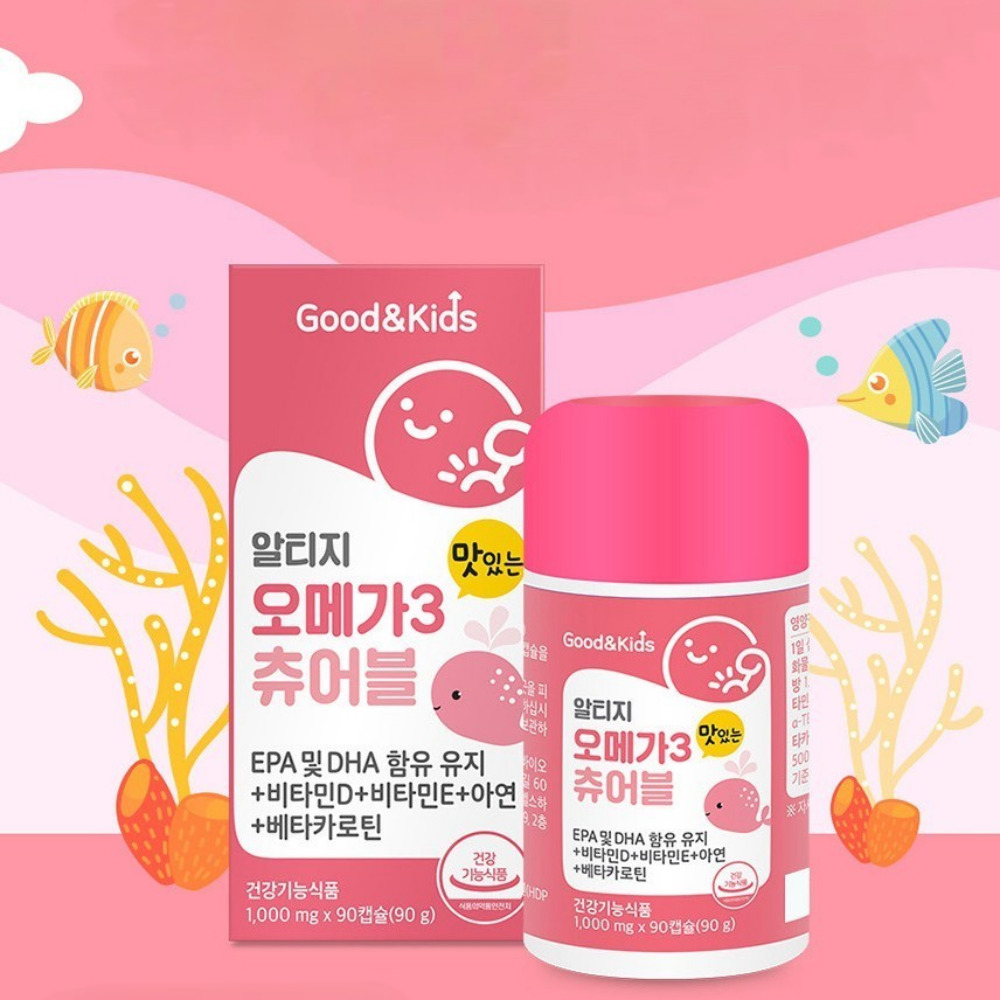 내츄럴플러스 굿앤키즈 알티지 오메가3 츄어블 효능 아기 임산부 <b>피쉬오일</b> 90캡슐, 1개