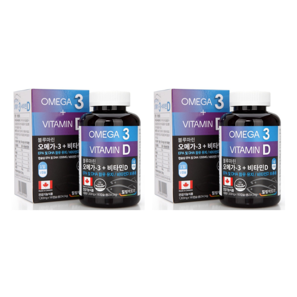 블루마린 오메가3 <b>비타민D</b> 1,303mg 효능 임신준비 임산부 <b>피쉬오일</b> 180캡슐, 2개