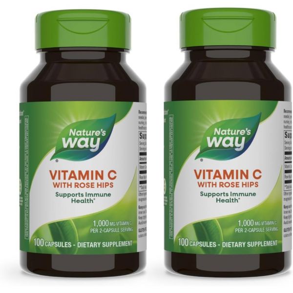 콜라겐 주름 <b>피부 탄력</b> 로즈 힙스가 함유된 <b>네이처스 웨이</b> 비타민 C 위 1000mg 캡슐 100개 (포장은 다 수 있습니다)