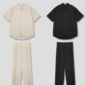 린넨 셋업 crescent 25ss 세미오버 와이드팬츠