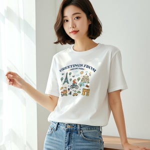 드리미파리 프린팅 반팔티 여성 데일리 쿨론 면티 여름 루즈핏 단체 반소매 티셔츠 S~3XL