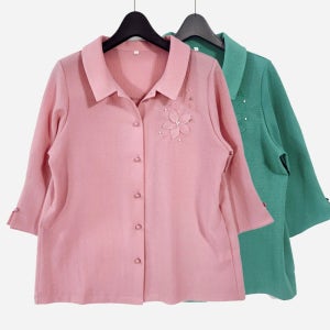 허니마마 진주꽃 블라우스 엄마옷 7부 시원한 봄 여름 크레이프 셔츠 할머니 어버이날 선물