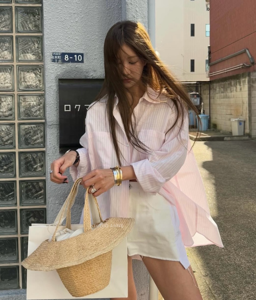 [핑크블루당일] 프리미엄 아웃핏 마호 셔츠 루즈핏 스트라이프 셔츠