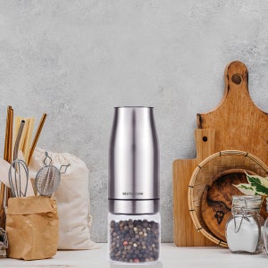 베스텐쿡 무선 스텐 전동 글라스 후추 그라인더 120ml Besten-grind02 자동 소금 통후추