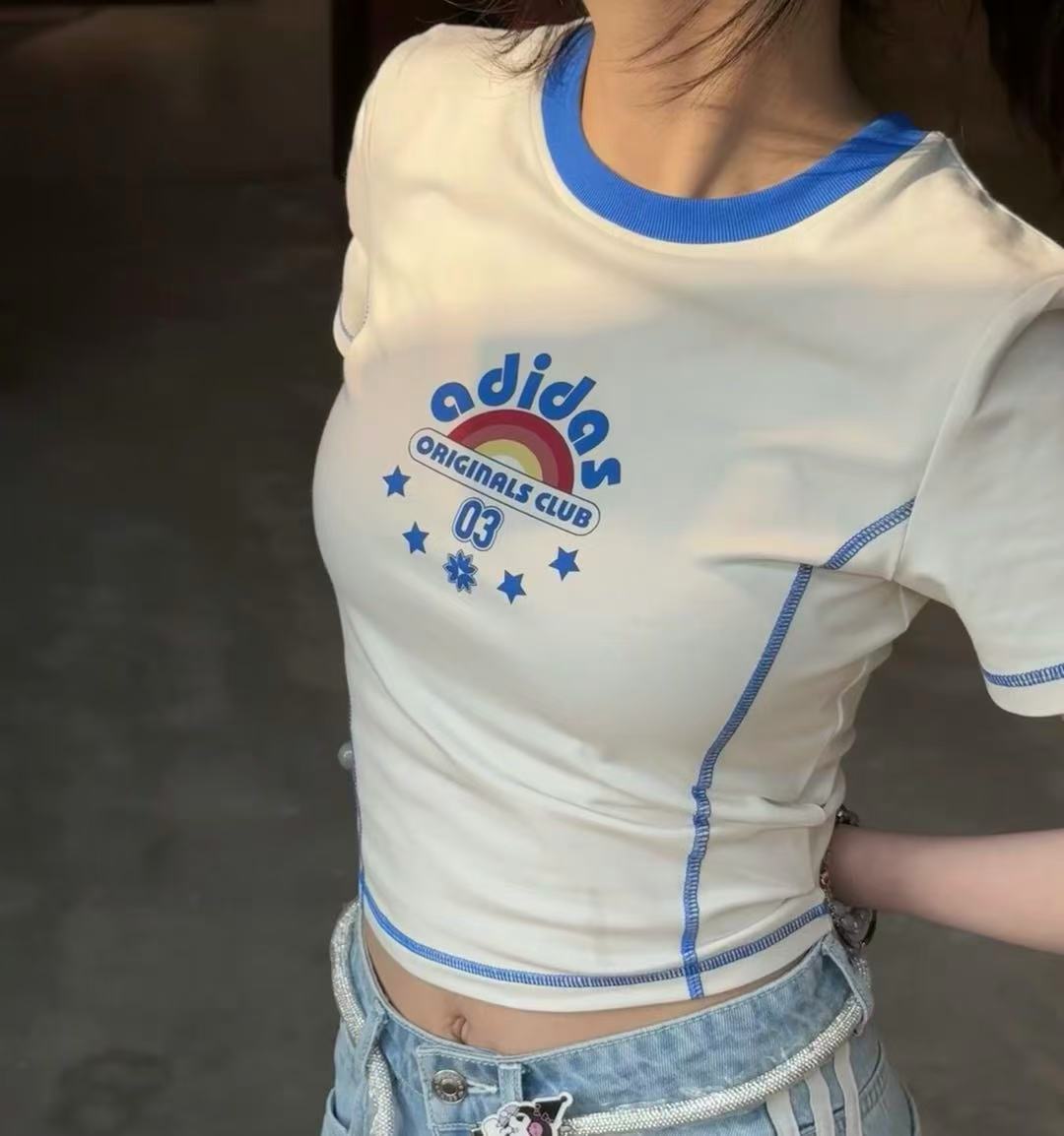 아디다스 오리지널 우먼스 클럽 숏 크롭 화이트 반팔 티셔츠 JX6570