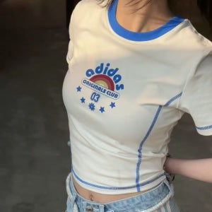 아디다스 오리지널 우먼스 클럽 숏 크롭 화이트 반팔 티셔츠 JX6570