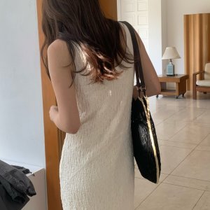 모아니 써머 링클 롱 원피스 - 원피스 여성 맥시 민소매 여름 레이어드 데일리 저지룩 링클