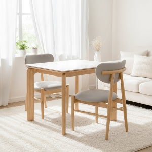 헤닝 밀키오 세라믹식탁 세트 2인용 원목 식탁 800 의자2