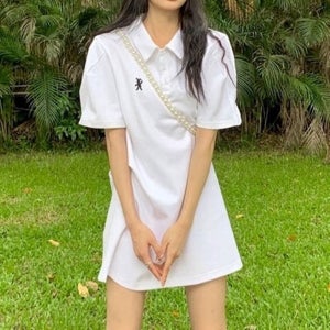 흰원피스 피케원피스 흰색 반팔 퍼프소매 PK