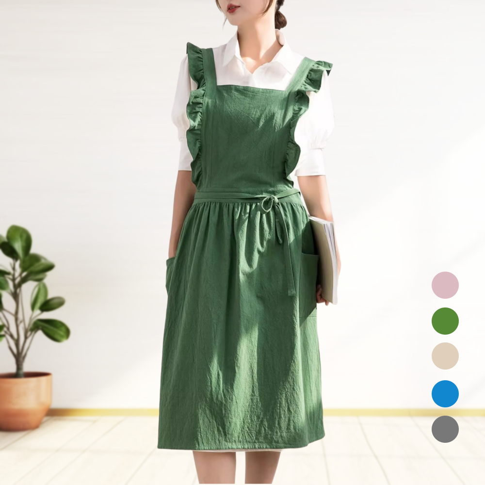프리미엄 순면 100% 여성스러운 프릴 원피스 앞치마 주방 공방 화원 어린이집