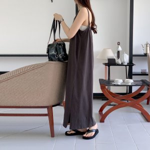 1643. 면100 아틀래틱 레터링나염 비치웨어 휴가룩 바캉스룩 데일리 캐쥬얼 꾸안꾸 민소매 나시 롱 원피스 - 백멜란지, 민트, 먹색