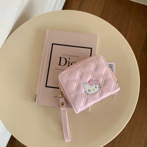 키티 스트랩 레더 핑크 카드지갑 홀더 레더 브라운 명함 케이스 파우치