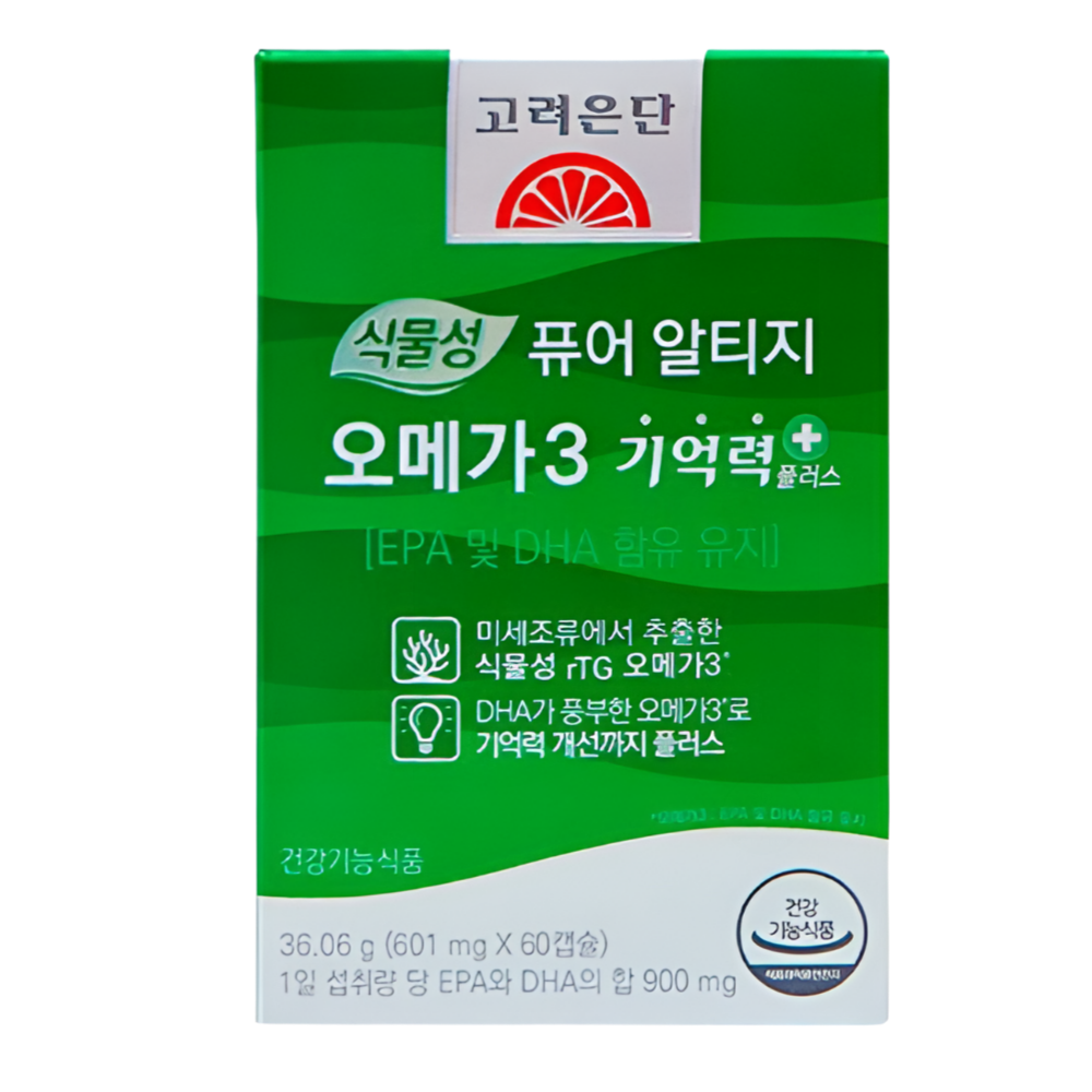 고려은단 식물성 퓨어 알티지 <b>오메가3 효능</b> 기억력 임산부 임신준비 60캡슐, 1개