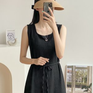 쿨링리본 민소매 나시 롱 원피스 2color