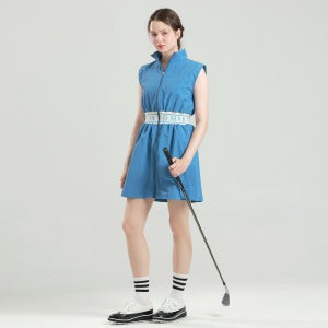 여성 골프원피스 여자 골프웨어 여름 민소매 풀집업 허리니트밴딩 나시원피스
