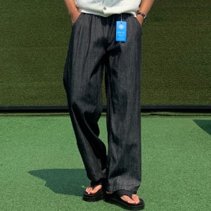 남자 로즈 여름 핀턱 아이스 쿨링 린넨 밴딩 와이드 청바지