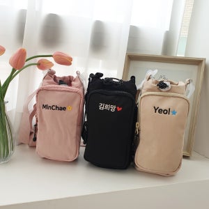 물병가방 이니셜 자수 파우치 핸드폰 보조가방 크로스백 스트랩